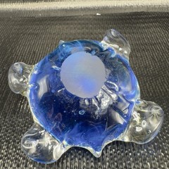 Hand Blown Art Glass Blue Turtle Paperweight Figure Hand Made Glassware Decor