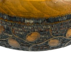 VTG Willi Huggler Brienz Brown Inlaid Leaf Wood Bowl Folk Art Switzerland