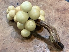 Vintage Alabaster Stone Grape Cluster w/ Wood Stem • Marble • Italy