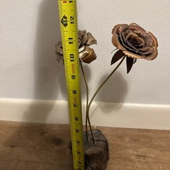Vintage Copper? Brass? Long Stem Rose Wood Metal Standing Art MCM Hand Made?