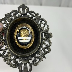 E.A. RIBA CO. Brooklyn NY Victorian Style Ornate Frame Faceted Gold Tone Cameo