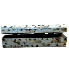 Rare Bone Tile Vintage Metal Embellishments 9 x 3 Artisan Trinket Box India