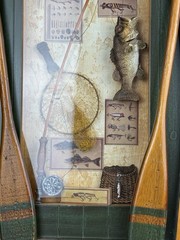 Rustic Canoe Shadow Box Fishing Wall Art – Bass, Lures, & Miniature Oars