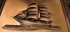 NAUTICAL, FRAMED, COPPER CLAD “3D” SHIP MODEL Victor Personette 22X16″