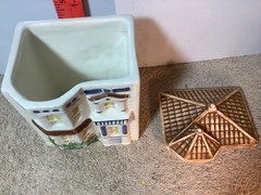 Vintage TOWNHOUSE CANISTER COLLECTION AVON 6” Hand painted Brazil, small chips