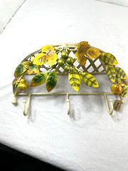 Vtg Decoline Tole Metal Fruit Leaves Shelf Hooks Rack Wall Shabby Cottage Tag FS