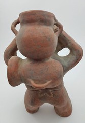Scarce & Intact Old Columbian Pottery Figurine Water Carrier w/ Detailed Jar