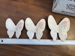 Vintage Homco Ceramic Butterflies Set Of 3 Graduated Sizes Pink Rose Made in USA
