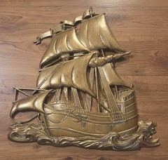 Sexton Gold Metal Wall Hanging Art Spanish Galleon Sailing Ship SP-1
