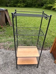 Longaberger Wrought Iron 5 Tier Stand Shelf with 2 Wood Shelves EUC Woodcrafts