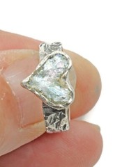 Roman Glass Sterling Silver 925 Heart Ring Ancient Bluish Fragment 200 B.C Size7