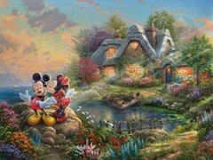 Thomas Kinkade Disney unframed S/N Mickey & Minnie SWEETHEART COVE new Rare