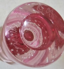 1998 NOSLO Cranberry Art Glass Modernist Vase W/Controlled Bubbles