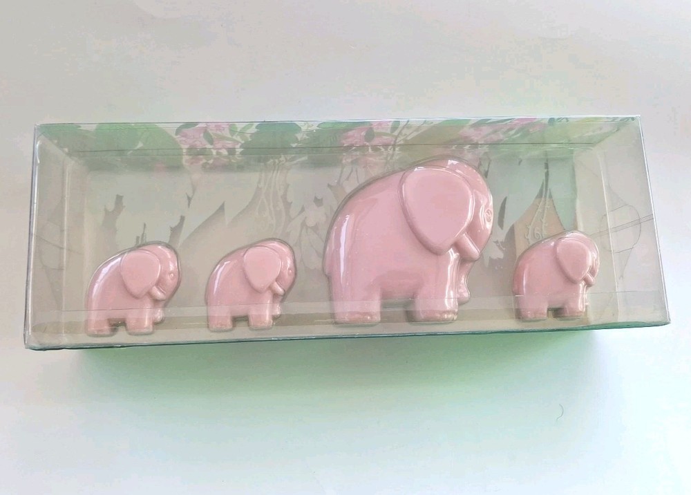 Vintage 1986 Pink Elephant Family Decorative Hand Soap Set Made In Switzerland