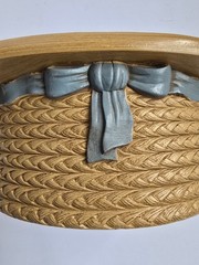 Vintage 1989 Burwood “Straw Bonnet” Faux Wicker Wall Shelf Blue Bow Made in USA