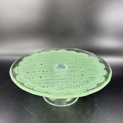 Anthropologie Cake Stand Footed Dish Flash Green Top Clear Bottom Cake Dish