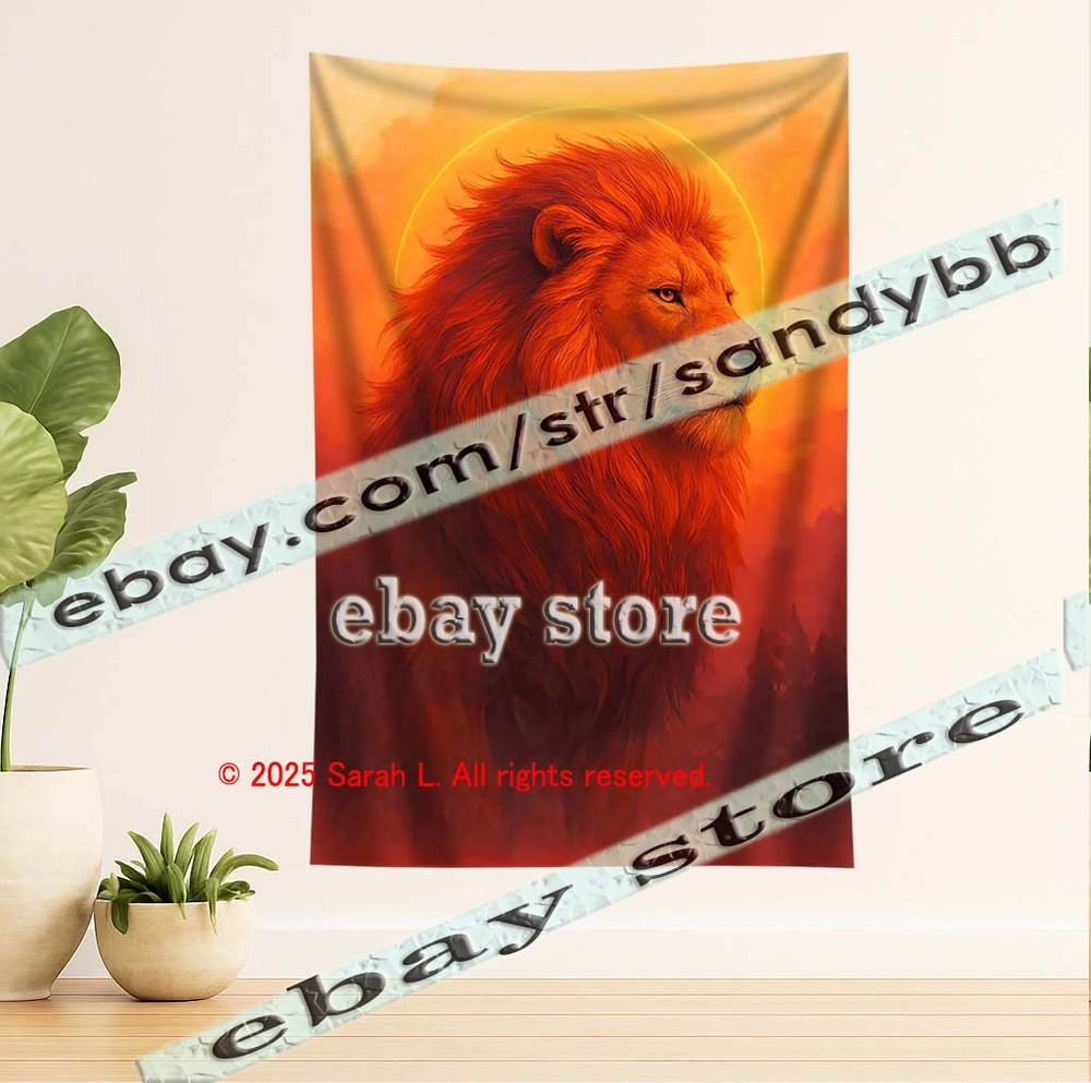 Fire Lion Spirit Tapestry 3D relief look Wall Art fantasy decor 39X59 in
