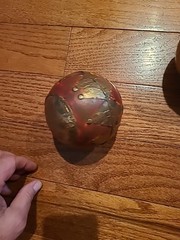 (2) Vintage Decorative Balls Brown Wood Sphere Embossing Brass Metal Inlay