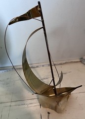 Vtg DeMott And Signed Brass Metal Sail Boats Nautical Sailing MCM Lot of 3 70s