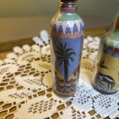 Pair Of Colorful Miniature Sand Art Bottles Handmade Brazil? Vintage