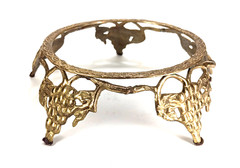 Brass Plant Stand Footed Flower Pot Riser Ornate Grapevine Motif Bowl Base VTG