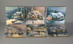 Vintage 2000 Hallmark Thomas Kinkade “Painter Of Light” 6 Coasters W/Wood Box