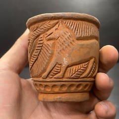 Unique Ancient Near Eastern Chlorite Stone Cup/Vase With Scene All Round
