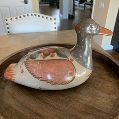 Vintage Tonala Pottery Hand Painted Duck Mexico Folk Art Large