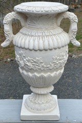 LARGE Vintage 20th C. Neoclassical Deco White Chalk / Plaster Relief Vase Urn