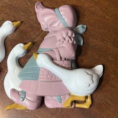 Vintage Burwood Boy Girl Geese Duck Wall Hanging Decor #2865 Made in USA
