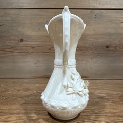 Belleek Aberdeen Porcelain VintageAppliqué Pitcher 7.5”Ivory Ireland REG NO 0857