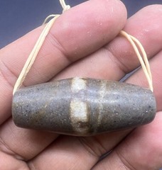 ANCIENT STONE BEAD- ANCIENT BLACK AND WHITE BANDED JASPER AFGHANISTAN BEAD