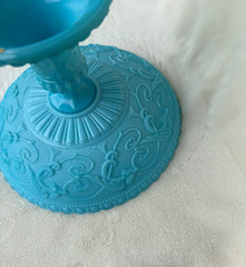 Opaline Blue Milk Glass Portieux Vallerysthal PV Griffin Phoenix Dragon Compote