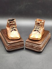 Copper Colored Bronze Baby Shoes on Bases Bookends -Perma Plated- Vintage