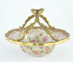 Art Deco Style Bowl Soapdish Basket Art Nouveau Style Porcelain Bronze