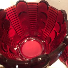 Rare Vintage Ruby Red Indiana Glass Dewdrop/Moondrop Candy Dish Cadmium Glow UV