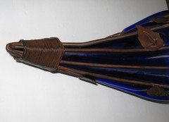 Rare Beautiful Cornucopia Cobalt Blue Glass with Metal Copper/Brass Stand 11″x6″