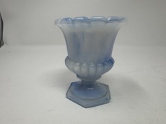 Vtg. Akro Agate #764 blue and white slag glass miniature urn Toothpick Holder