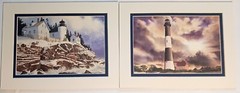 Fire Island Light NY Bass Harbor Head Maine 2 Lighthouses Double Matted Prints