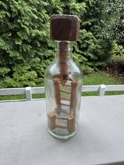 Whimsy Bottle * Not A Ship in Bottle * Folk Art * Wooden Chair With Woven Seat