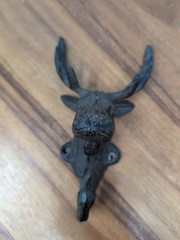 Vintage Black Cast Metal Moose Head Coat Hat Wall Mount Hanger Hook Hunter Cabin