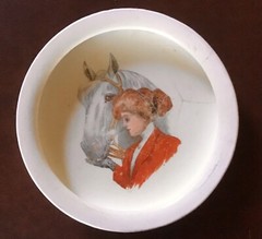 Antique Ironstone Feeding Dish EDWARDIAN EQUESTRIAN W/ HORSE 7″ LARGE