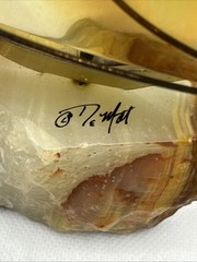 Vintage Signed John De Mott Brass Copper Sailboat Sculpture Quartz Base 9”