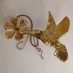 Vtg Home Interiors Brass Flower Hummingbirds Wall Hanging Homco Decor Set of 3
