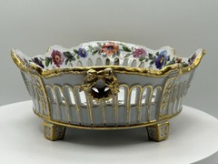 Antique Von Schierholz Reticulated Porcelain Basket Bowl Germany 1907-1927