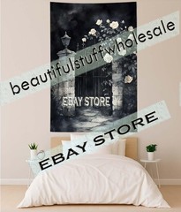 Dark Cemetery Wall Hanging Tapestry Gothic Floral Scene 39X59 in