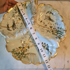 France Porcelain Depose Three compartment caddy Bird painted.