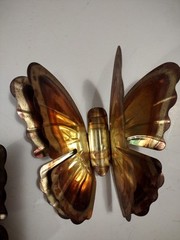Vintage MCM Homco Set of 3 Metal Brass Copper Hanging Butterflies Wall Art Decor