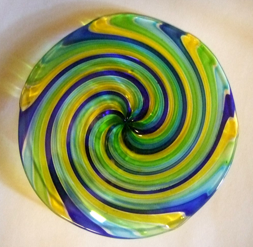 Murano Italian Art Glass Disc Hand Blown Swirls Retro Look