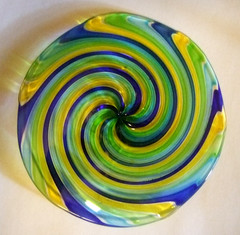 Murano Italian Art Glass Disc Hand Blown Swirls Retro Look